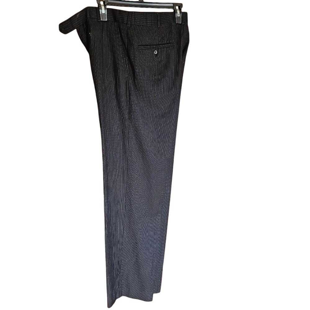 George Mens 32x32 Black Pinstripe Dress Slacks Straight Leg Formal Business